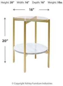 imageSignature Design by Ashley Wynora Contemporary Round End Table with Glass amp Faux Marble White amp Gold
