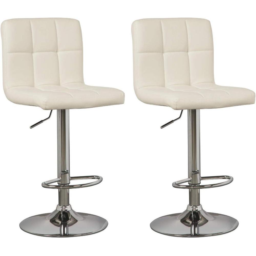 imageSignature Design by Ashley Bellatier Contemporary Adjustable Upholstered Swivel Barstool 2 Count WhiteWhite