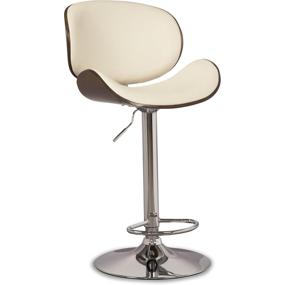 imageSignature Design by Ashley Bellatier MidCentury Modern 34 Adjustable Height Curved Bar Stool Brown amp WhiteBrown  Ivory
