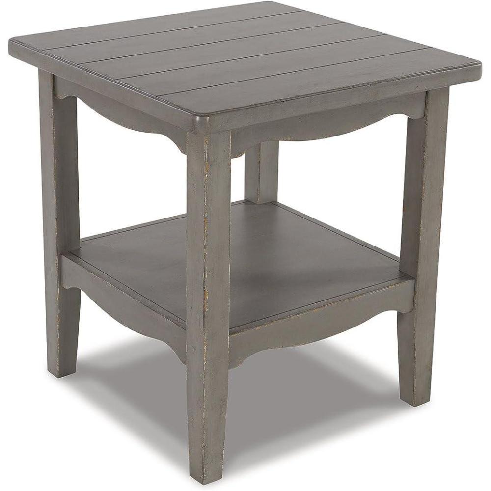 imageSignature Design by Ashley CHARINA Traditional Square 24 End Table with Lower Shelf Antique Gray