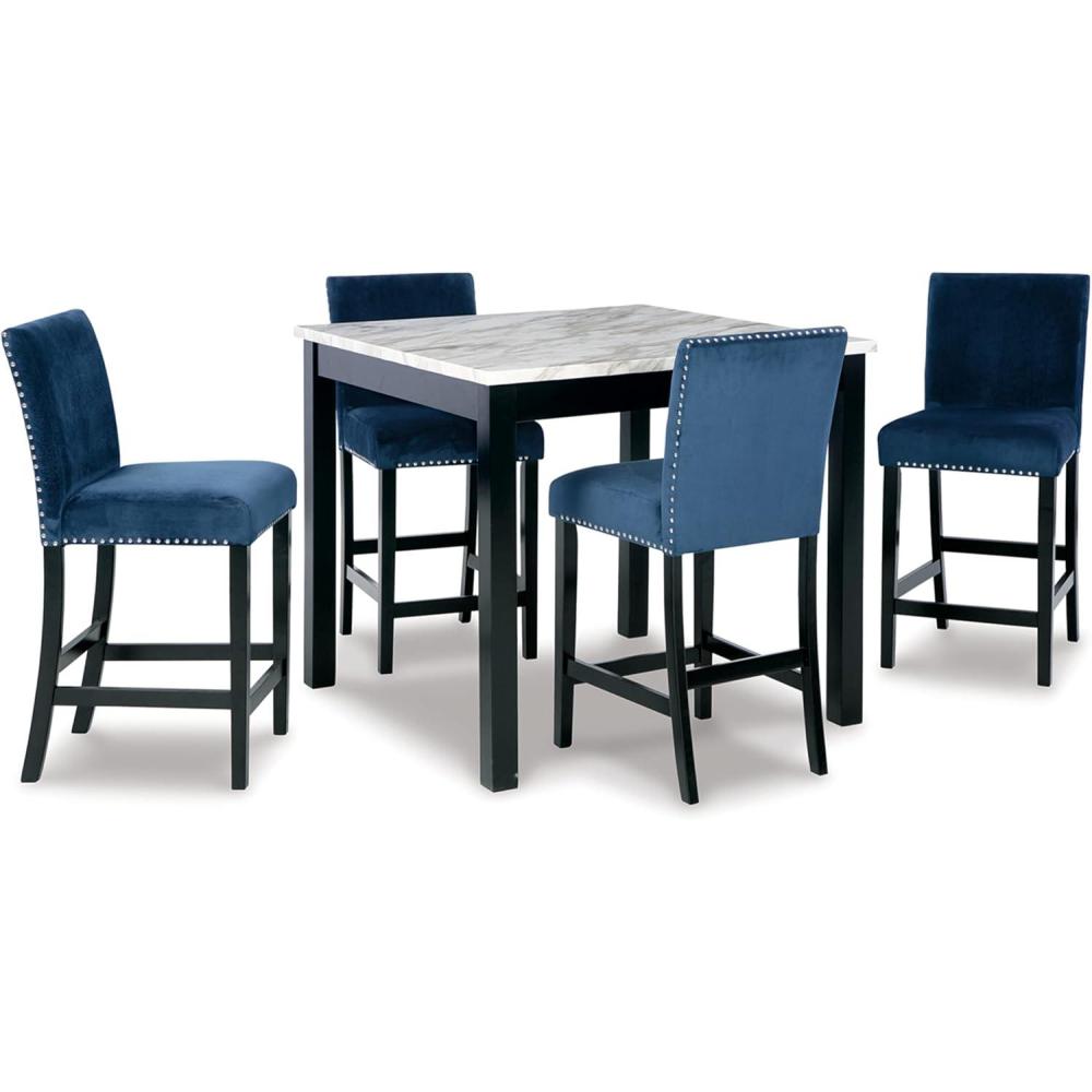 imageSignature Design by Ashley Cranderlyn Urban Counter Height Table Set with Upholstered Bar Stools Set of 5 Black amp Blue
