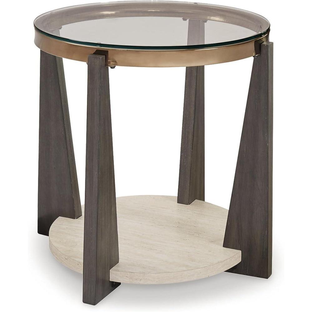 imageSignature Design by Ashley Frazwa Modern GlassTabletop End Table with Open Lower Shelf Dark Brown amp Beige