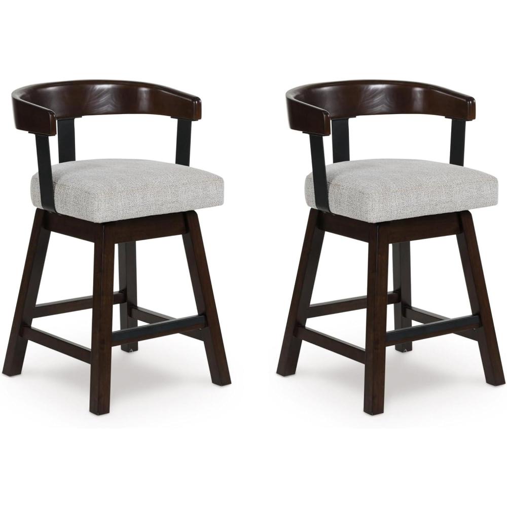 imageSignature Design by Ashley Haddigan Casual Upholstered Swivel Bar Stool Set of 2 Fabric Solid Wood Frame 205 W x 1975 D x 3363 H Dark BrownDark Brown