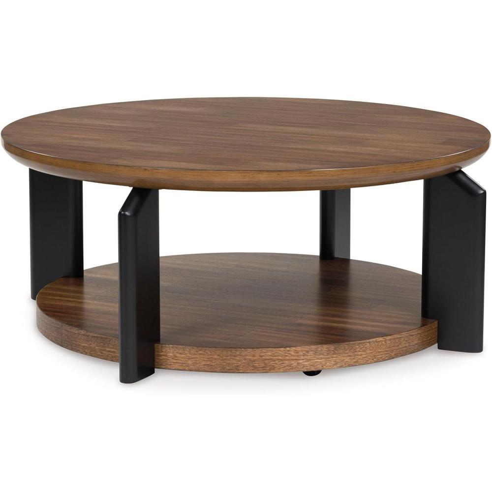 imageSignature Design by Ashley Kraeburn Casual Coffee Table with Lower Open Shelf and Casters Light Brown amp Black