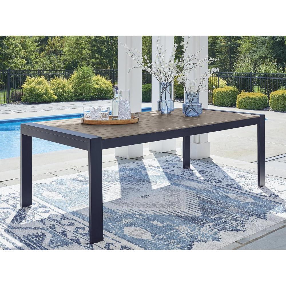 imageSignature Design by Ashley Mabry Shores Modern Outdoor Dining Table with Weather Resistance Light Brown amp Blue