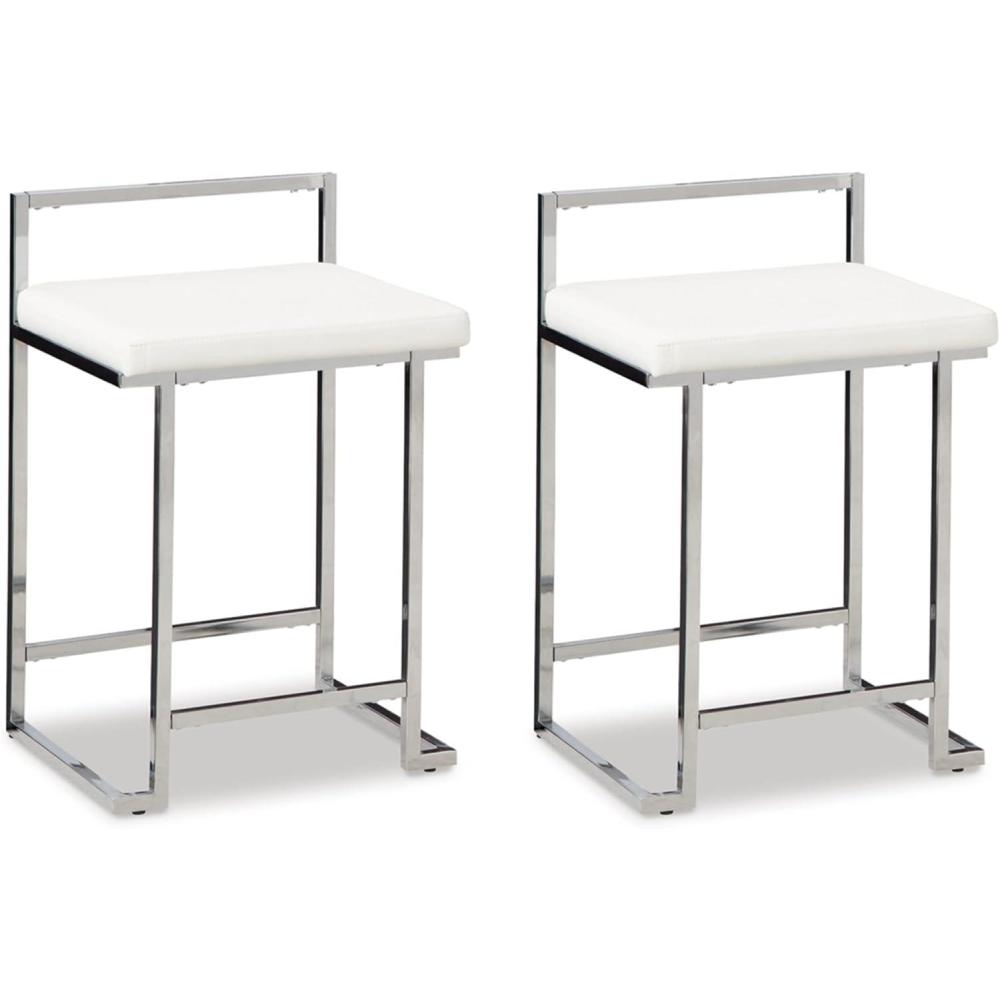imageSignature Design by Ashley Madanere Contemporary Tall Upholstered Stool with Metal Frame 2 Count White amp ChromeWhite