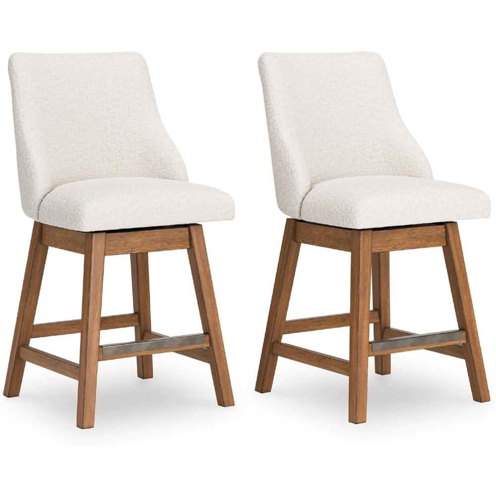 imageSignature Design by Ashley Ralene Casual Upholstered Swivel Bar Stool with Footrest Set of 2 Fabric Solid Wood Frame 205 W x 1975 D x 3363 H BrownWhite  Light Brown
