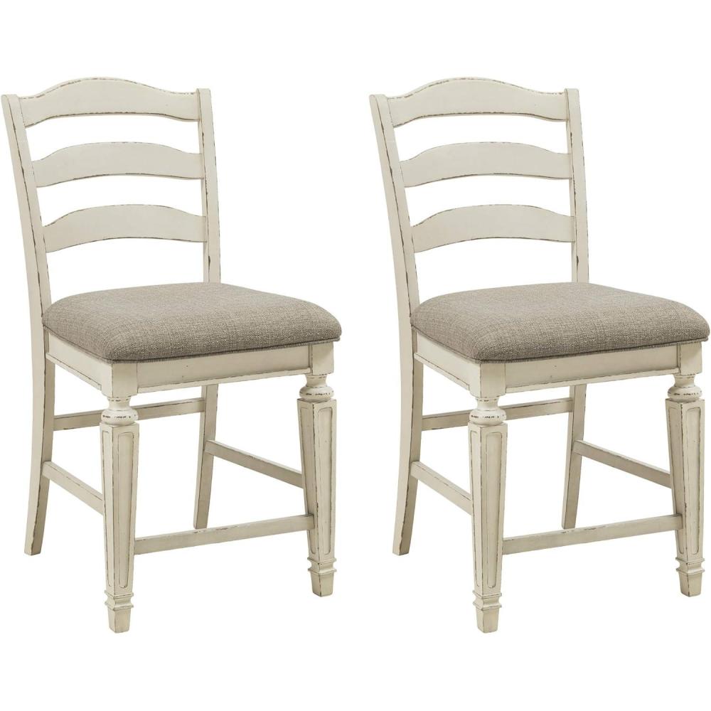 imageSignature Design by Ashley Realyn French Country 2413 Counter Height Upholstered Barstool 2 Count Chipped WhiteWhitewash