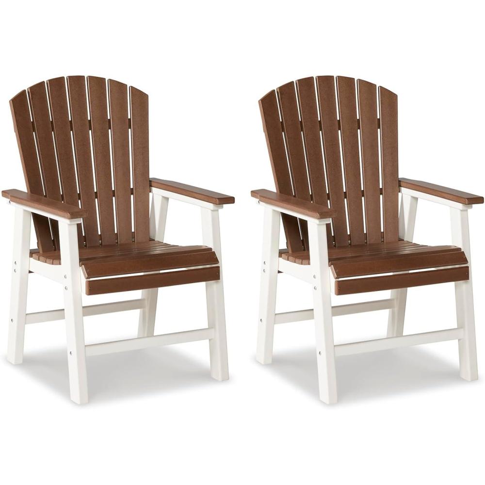 imageSignature Design by Ashley Sandy Dune Transitional Durable Weather Resistant Outdoor Counter Height Dining Table with Slatted Styling BeigeBrownWhite