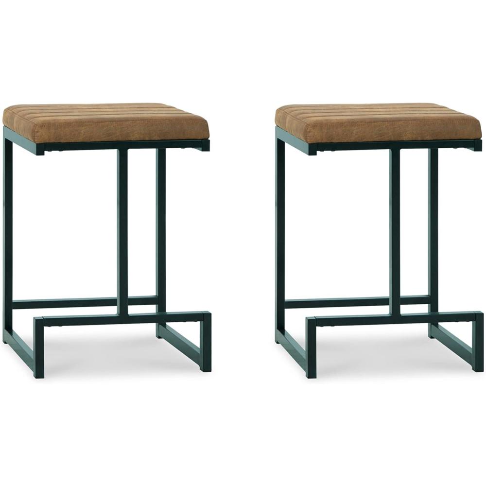 imageSignature Design by Ashley Strumford Modern Tall Upholstered Barstool with Metal Frame 2 Count Black amp GrayBrown