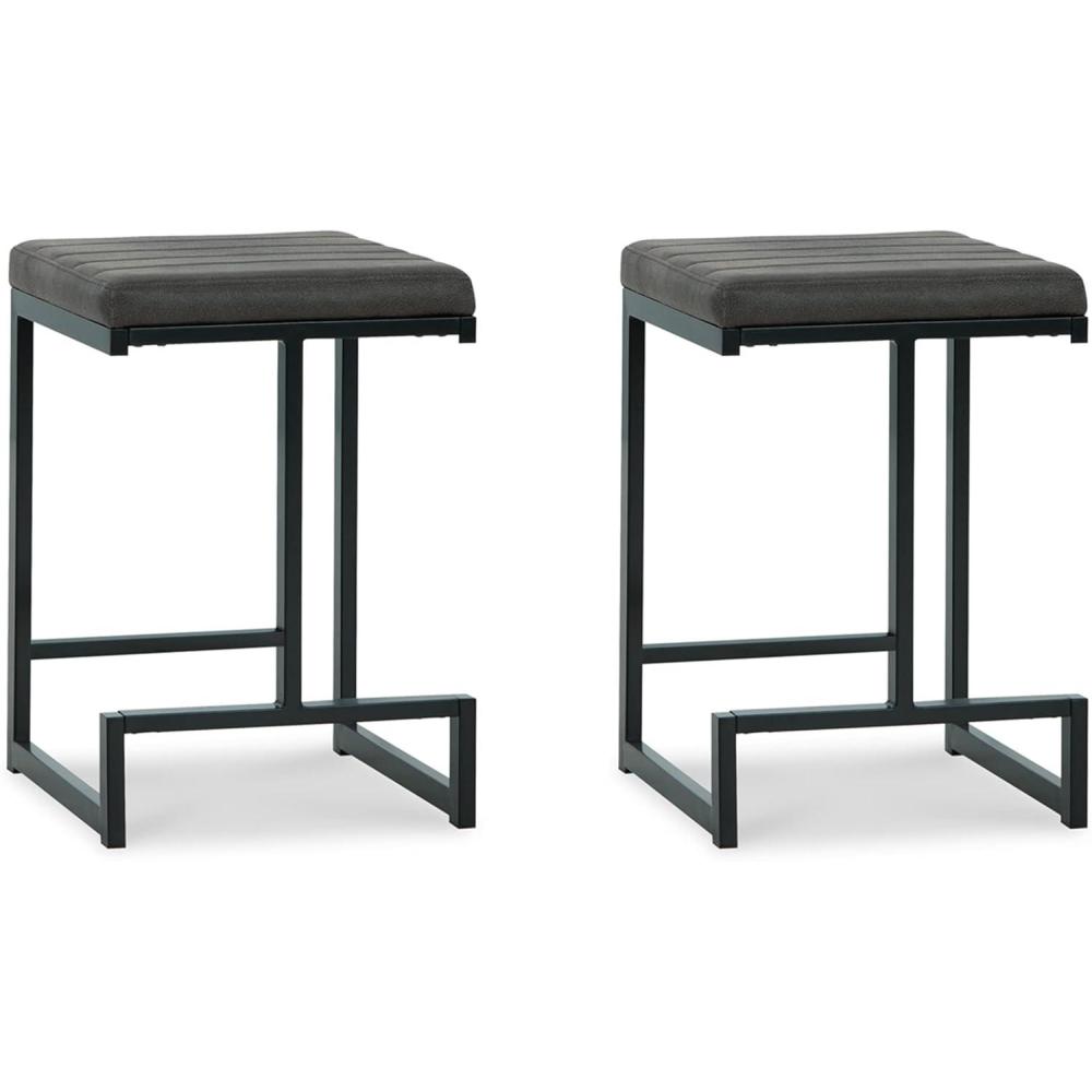 imageSignature Design by Ashley Strumford Modern Tall Upholstered Barstool with Metal Frame 2 Count Black amp GrayGrey
