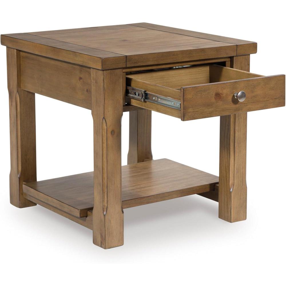 imageSignature Design by Ashley Vandenmore Farmhouse Coffee Table with Drawer and Shelf Light BrownRectangular End Table