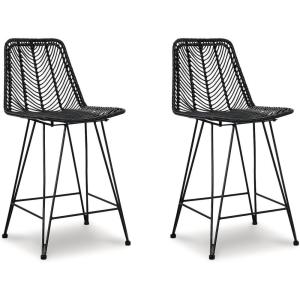 Signature Design by Ashley Angentree Bohemian Wicker Counter Height Barstool with Footrest, 2 Count, Black & Gray(Black)