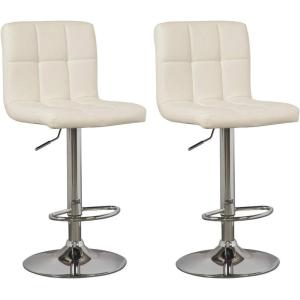 Signature Design by Ashley Bellatier Contemporary Adjustable Upholstered Swivel Barstool, 2 Count, White(White)
