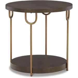 Signature Design by Ashley Brazburn Industrail Round End Table with Shelf, Dark Brown & Metallic(Dark Brown & Metallic)