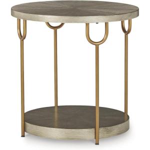 Signature Design by Ashley Brazburn Industrail Round End Table with Shelf, Dark Brown & Metallic(Grey)