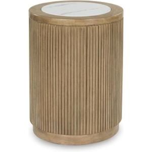 Signature Design by Ashley Camdill Round End Table, Scratch & Stain Resistant, Faux Marble Top, Hardwood Solids, 18.13″ W x 18.13″ D x 23.75″ H, Light Brown & White(End Table)