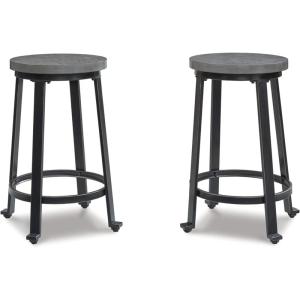 Signature Design by Ashley Challiman Industrial 29″ Pub Height Barstool, 2 Count, White(Antique Gray)