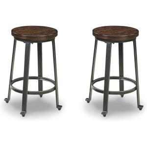 Signature Design by Ashley Challiman Industrial 29″ Pub Height Barstool, 2 Count, White(Rustic Brown)