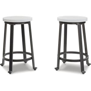 Signature Design by Ashley Challiman Industrial 29″ Pub Height Barstool, 2 Count, White(Vintage White)