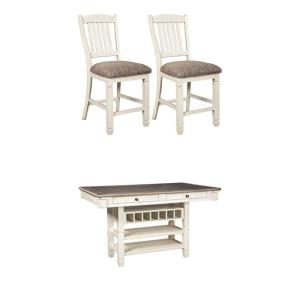 Signature Design by Ashley D647-124 Bolanburg Upholstered Bar Stool (Set of 2), Antique White with Bolanburg Counter Height Dining Room Table – Antique White