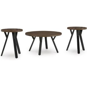 Signature Design by Ashley Elbrynn Casual Table with Steel Frame, Set of 3, Dark Brown & Black