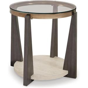 Signature Design by Ashley Frazwa Modern Glass-Tabletop End Table with Open Lower Shelf, Dark Brown & Beige