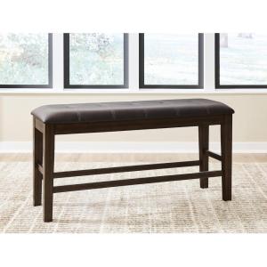 Signature Design by Ashley Haddigan Casual Tufted Faux Leather Upholstered Counter Height Dining Bench with Oak Finish, Dark Brown