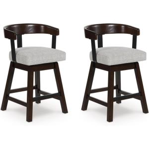 Signature Design by Ashley Haddigan Casual Upholstered Swivel Bar Stool, Set of 2, Fabric, Solid Wood Frame, 20.5″ W x 19.75″ D x 33.63″ H, Dark Brown(Dark Brown)