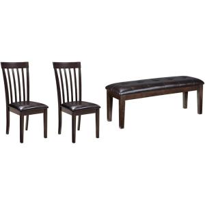 Signature Design by Ashley Hammis Rake Back Dining Room Chair, Set of 2, Dark Brown Haddigan Traditional Upholstered Dining Room Bench, Dark Brown
