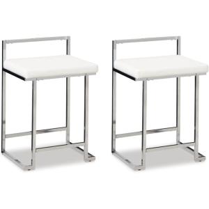 Signature Design by Ashley Madanere Contemporary Upholstered Stool with Metal Frame, 2 Count, Black & Chrome(White)