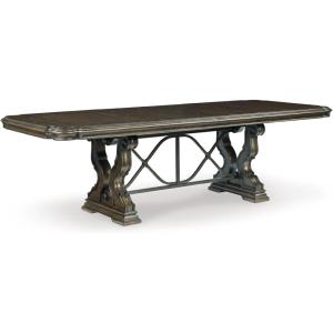 Signature Design by Ashley Maylee Classic Dining Extension Table with Removable Center Leaves and Double Pedestal Base, Seats Up to 8, Dark Brown(Dining Extension Table)
