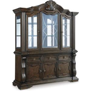 Signature Design by Ashley Maylee Classic Dining Extension Table with Removable Center Leaves and Double Pedestal Base, Seats Up to 8, Dark Brown(Transitional)