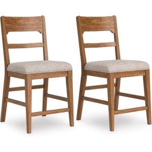 Signature Design by Ashley Ralene Casual Upholstered Swivel Bar Stool with Footrest, Set of 2, Fabric, Solid Wood Frame, 20.5″ W x 19.75″ D x 33.63″ H, Brown(Light Brown & Beige)
