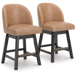 Signature Design by Ashley Ralene Casual Upholstered Swivel Bar Stool with Footrest, Set of 2, Fabric, Solid Wood Frame, 20.5″ W x 19.75″ D x 33.63″ H, Brown(Light Brown & Dark Brown)