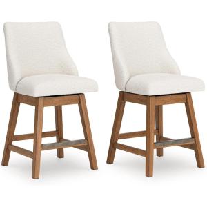 Signature Design by Ashley Ralene Casual Upholstered Swivel Bar Stool with Footrest, Set of 2, Fabric, Solid Wood Frame, 20.5″ W x 19.75″ D x 33.63″ H, Brown(White & Light Brown)