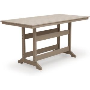 Signature Design by Ashley Sandy Dune Transitional Durable Weather Resistant Outdoor Counter Height Dining Table with Slatted Styling, Beige(Beige)