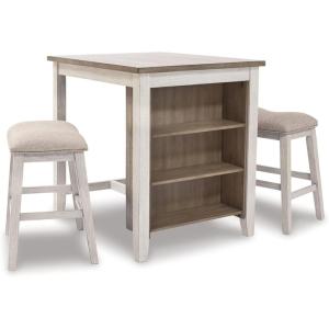 Signature Design by Ashley Skempton 3 Piece Counter Height Dining Set, Includes Table and 2 Barstools, Cushioned Seats, Wood, Whitewash(Whitewash)