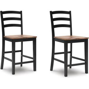 Signature Design by Ashley Wildenauer Farmhouse Armless Ladder Back Counter Height Bar Stool with Footrest, Set of 2, Light Brown & Black