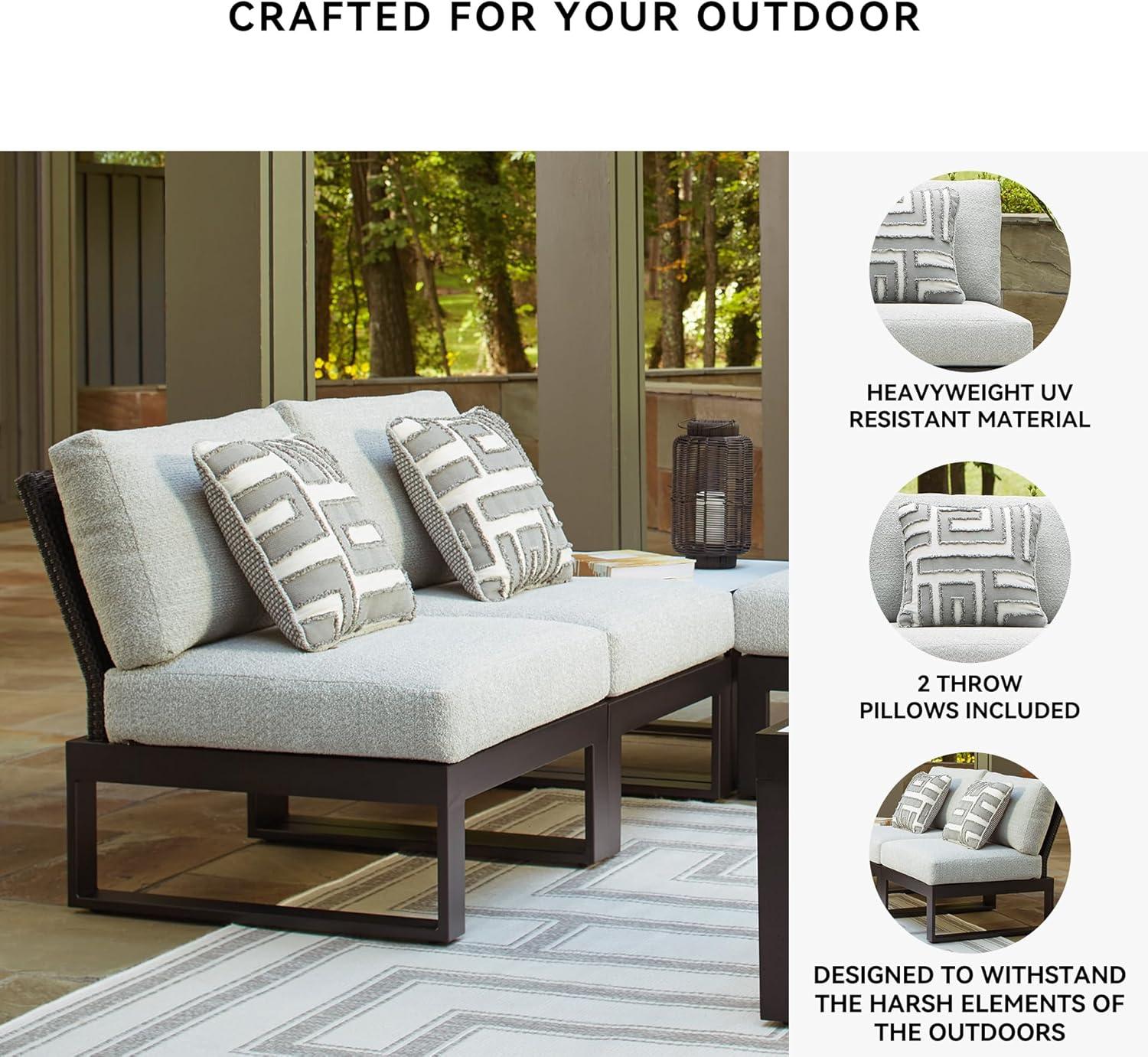 imageSignature Design by Ashley Beachloft Symmetrical Casual 5Piece Outdoor Sectional with Cushion and 5 Throw Pillows Light Gray2Piece Outdoor Sectional