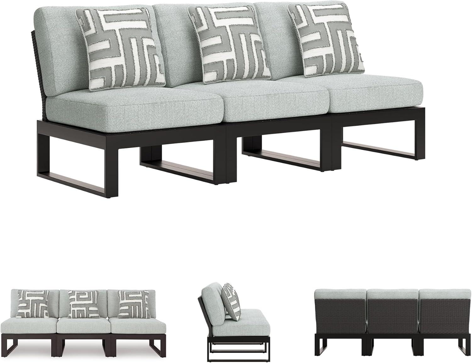 imageSignature Design by Ashley Beachloft Symmetrical Casual 5Piece Outdoor Sectional with Cushion and 5 Throw Pillows Light Gray3Piece Outdoor Sectional