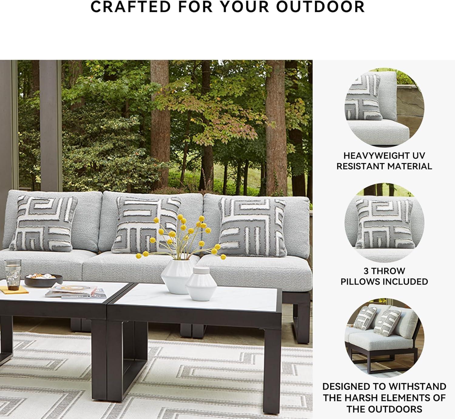 imageSignature Design by Ashley Beachloft Symmetrical Casual 5Piece Outdoor Sectional with Cushion and 5 Throw Pillows Light Gray3Piece Outdoor Sectional