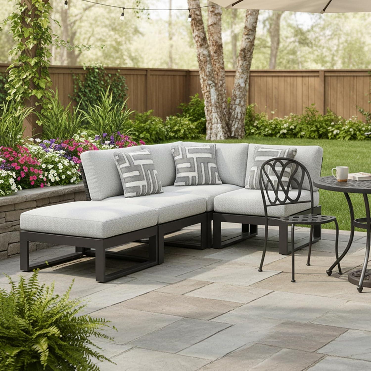 imageSignature Design by Ashley Beachloft Symmetrical Casual 5Piece Outdoor Sectional with Cushion and 5 Throw Pillows Light Gray4Piece Outdoor Sectional
