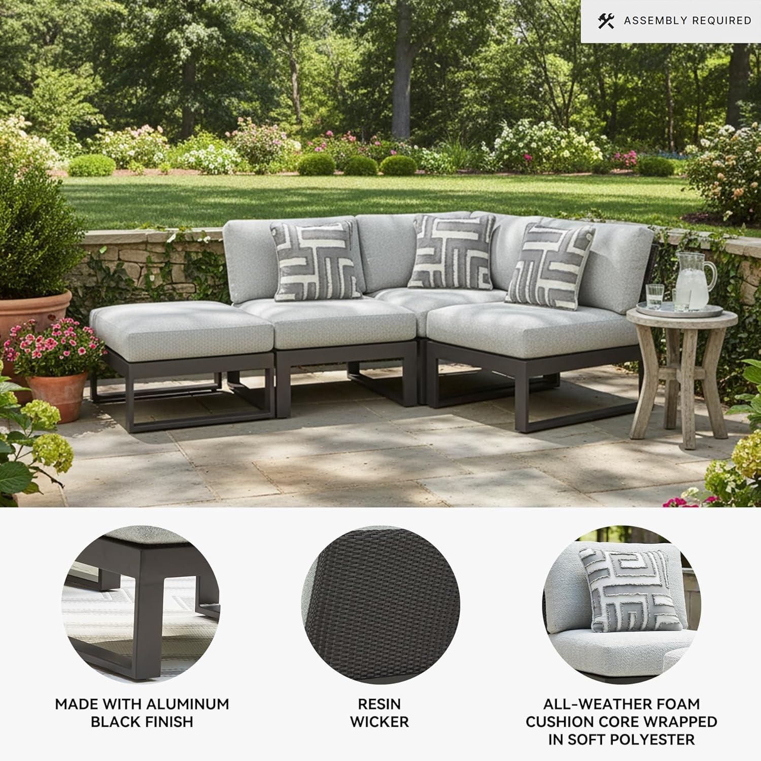 imageSignature Design by Ashley Beachloft Symmetrical Casual 5Piece Outdoor Sectional with Cushion and 5 Throw Pillows Light Gray4Piece Outdoor Sectional