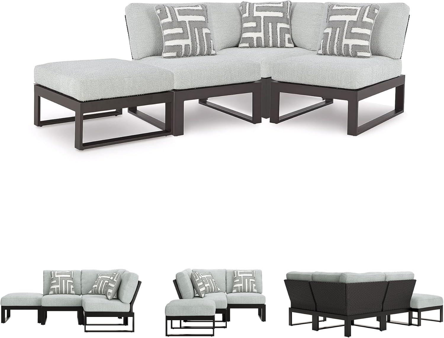 imageSignature Design by Ashley Beachloft Symmetrical Casual 5Piece Outdoor Sectional with Cushion and 5 Throw Pillows Light Gray4Piece Outdoor Sectional