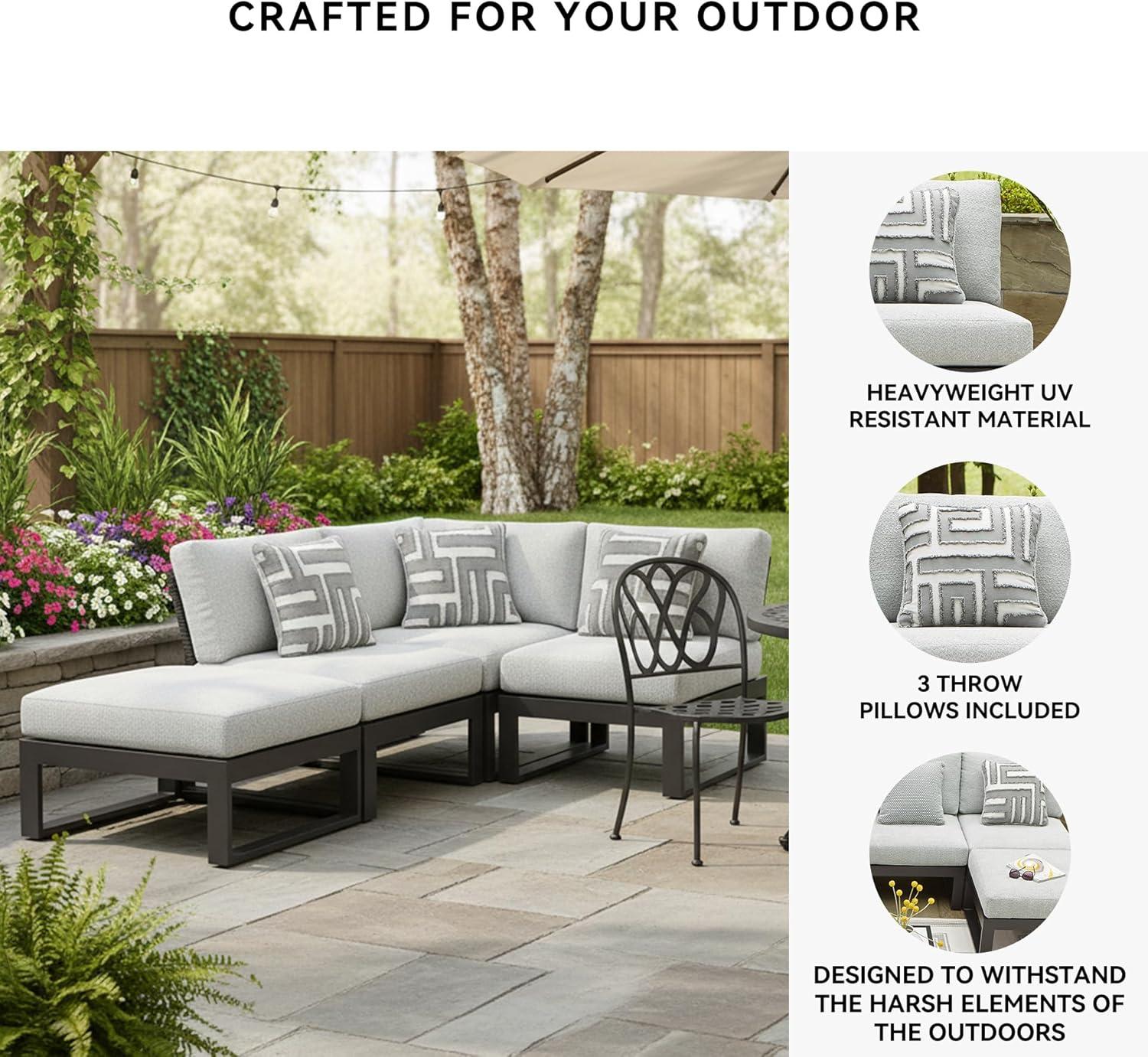imageSignature Design by Ashley Beachloft Symmetrical Casual 5Piece Outdoor Sectional with Cushion and 5 Throw Pillows Light Gray4Piece Outdoor Sectional