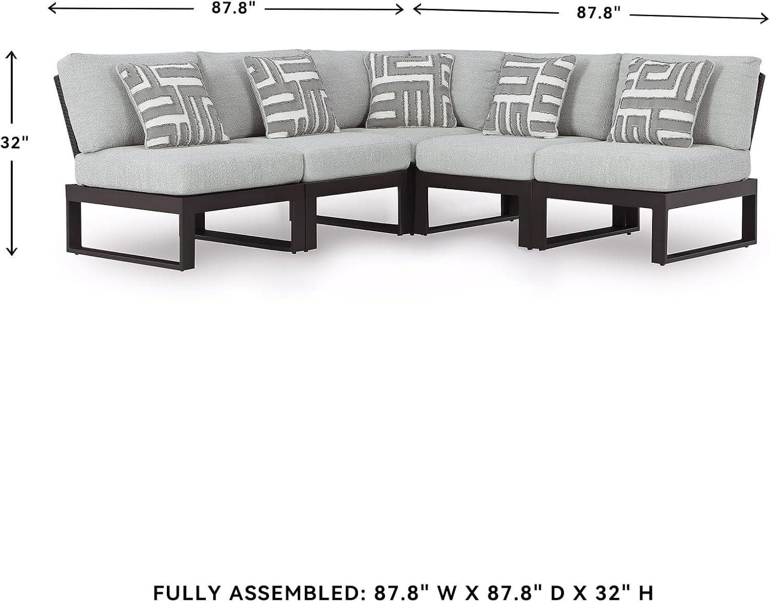 imageSignature Design by Ashley Beachloft Symmetrical Casual 5Piece Outdoor Sectional with Cushion and 5 Throw Pillows Light Gray5Piece Outdoor Sectional