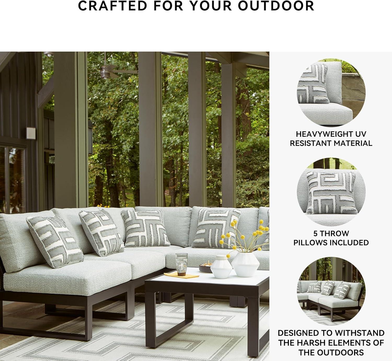 imageSignature Design by Ashley Beachloft Symmetrical Casual 5Piece Outdoor Sectional with Cushion and 5 Throw Pillows Light Gray5Piece Outdoor Sectional