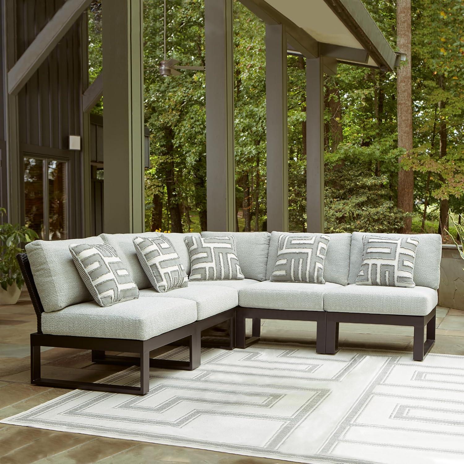 imageSignature Design by Ashley Beachloft Symmetrical Casual 5Piece Outdoor Sectional with Cushion and 5 Throw Pillows Light Gray5Piece Outdoor Sectional