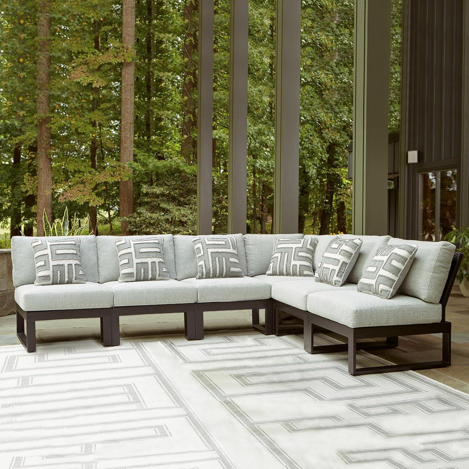 imageSignature Design by Ashley Beachloft Symmetrical Casual 5Piece Outdoor Sectional with Cushion and 5 Throw Pillows Light Gray6Piece Outdoor Sectional